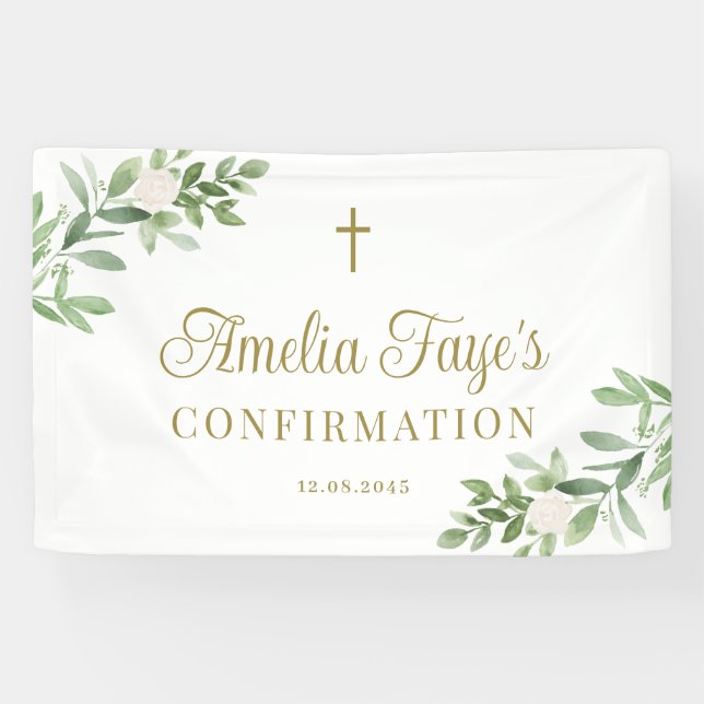 Greenery and White Flowers Confirmation Welcome Banner (Horizontal)