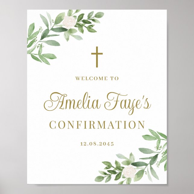 Greenery and White Flowers Confirmation Welcome Poster (Front)