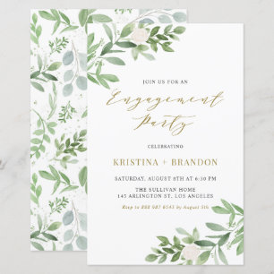 Greenery and White Flowers Engagement Invitation