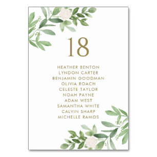 Greenery and White Flowers Gold Wedding Seating Table Number