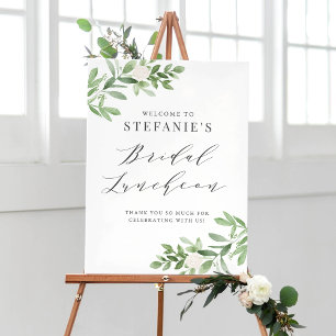 Greenery and White Flowers Grey Bridal Luncheon Poster