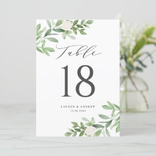 Greenery and White Flowers Grey Table Numbers