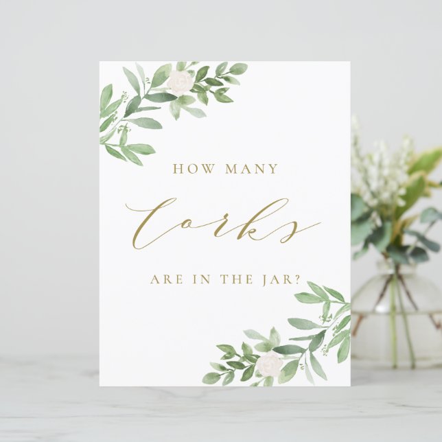 Greenery and White Flowers How Many Corks Sign (Standing Front)