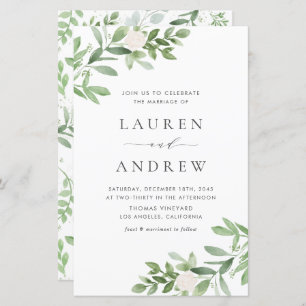 Greenery and White Flowers Wedding Invitation