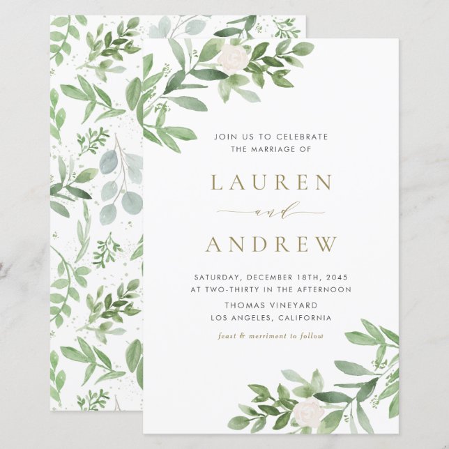 Greenery and White Flowers Wedding Invitation (Front/Back)