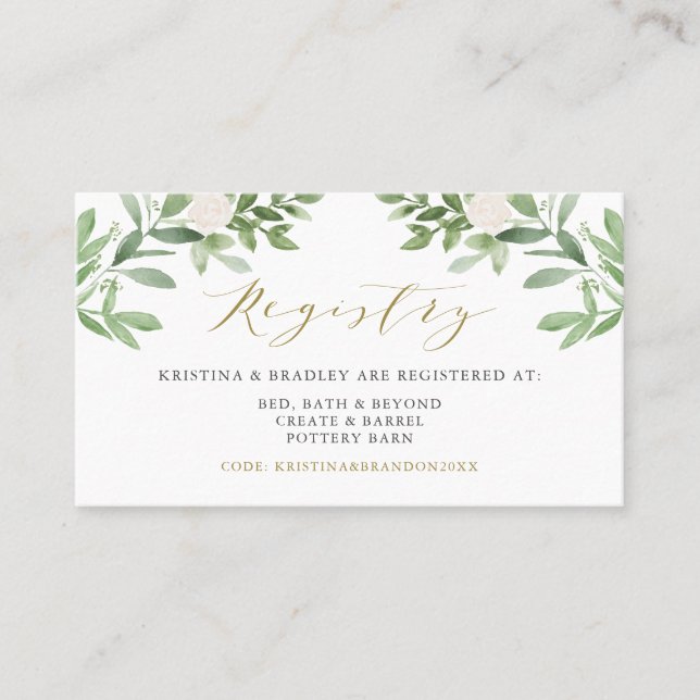 Greenery and White Flowers Wedding Registry Card (Front)