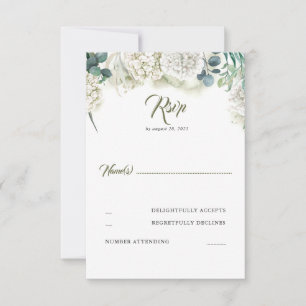 Greenery and White Hydrangea Wedding RSVP Card