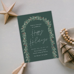 Greenery Arch Modern Script Business Holiday Card