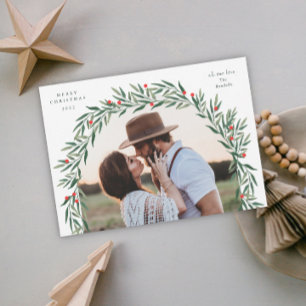 Greenery Arch Modern Script Photo Christmas Holiday Card
