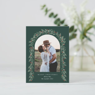 Greenery Arch Modern Script Photo Christmas Holiday Postcard