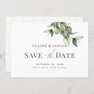 Greenery Artichoke Watercolor Green Save the Date Invitation