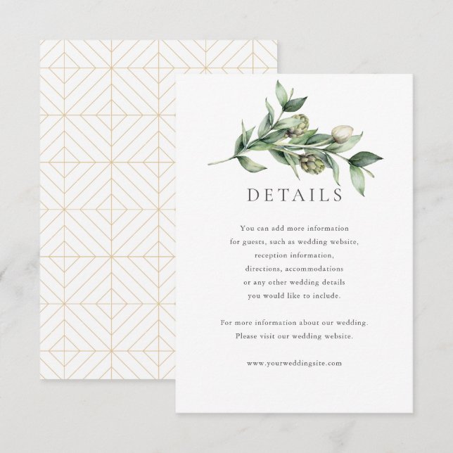 Greenery & Artichokes Wedding Details Card (Front/Back)