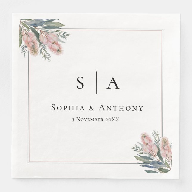 Greenery Australia Personalized Wedding Napkins (Front)