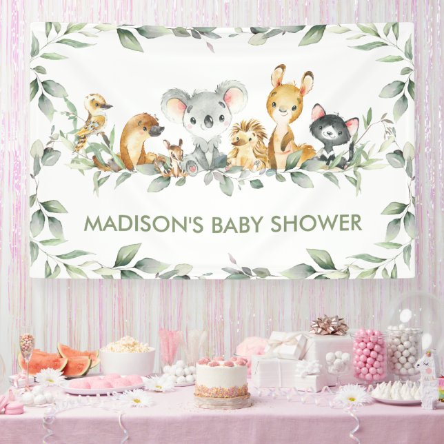 Greenery Australian Animals Baby Shower Birthday Banner (Party)