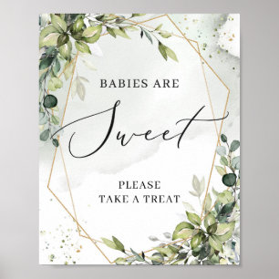 Greenery babies are sweet sign gold geometric boho