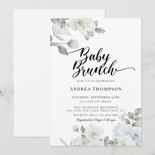 Greenery Baby Brunch Invitations (Front/Back)
