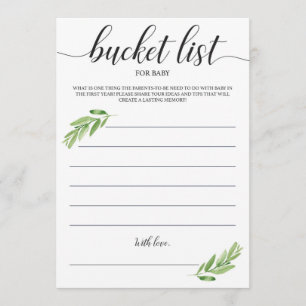 Greenery Baby Bucket List for First Year Cards