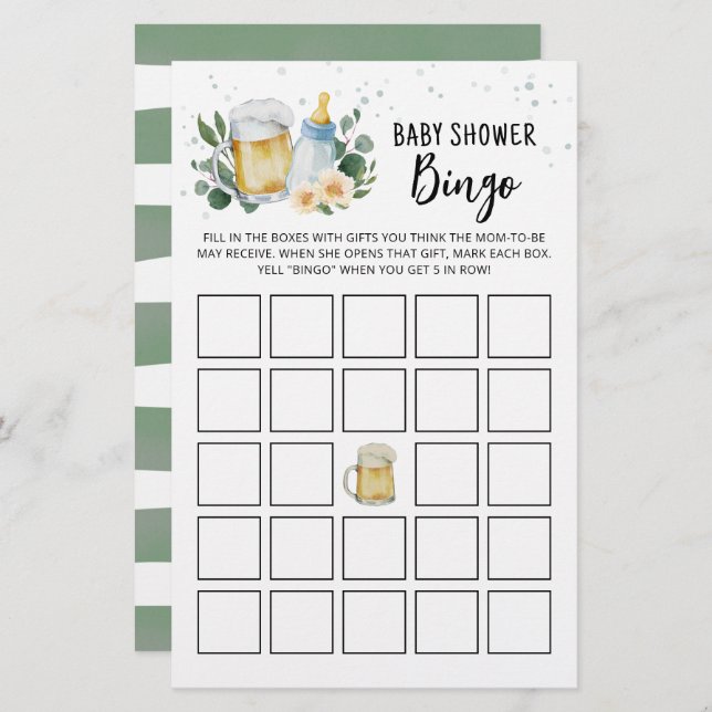 Greenery Baby Is Brewing Baby Shower Bingo Game (Front/Back)
