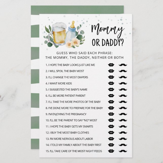 Greenery Baby Is Brewing Mommy Or Daddy Game (Front/Back)