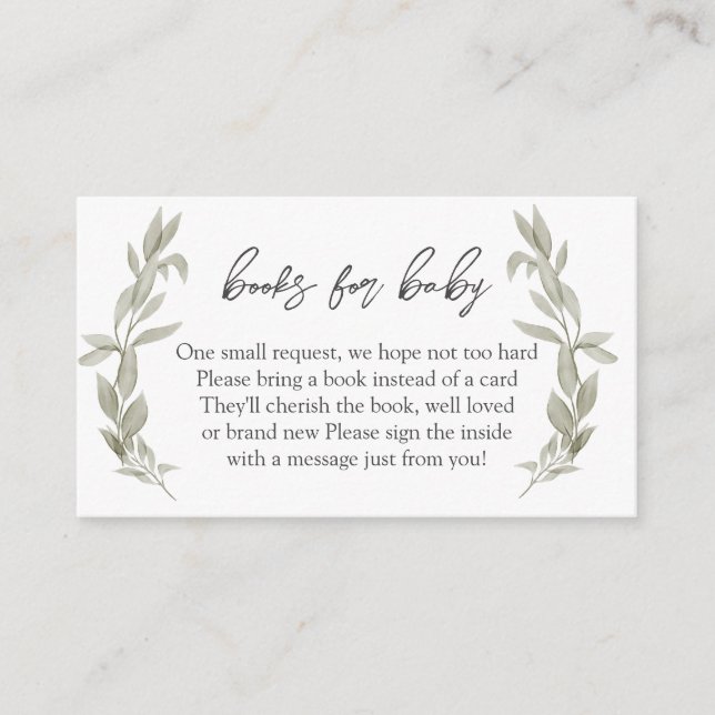 Greenery Baby Shower Books for Baby, Book In Lieu Enclosure Card (Front)