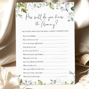 Greenery Baby Shower Game How Well Do You Know Mom