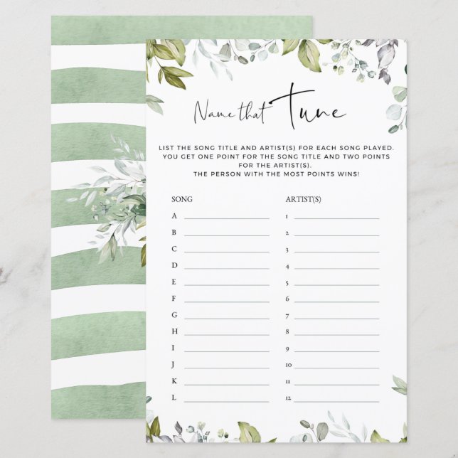 Greenery Baby Shower Game Name That Tune (Front/Back)