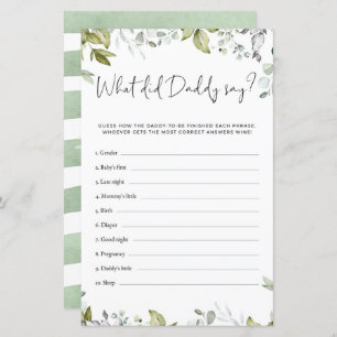 Greenery Baby Shower Game - What Did Daddy Say?
