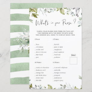 Greenery Baby Shower Game What's In Your Purse?