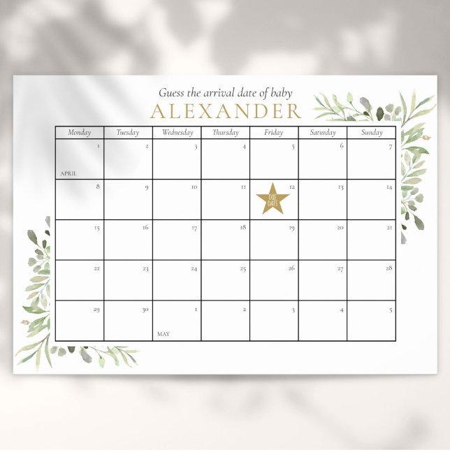 Greenery Baby Shower Guess The Due Date Game Poster (Greenery Baby Shower Guess The Due Date Game Poster)