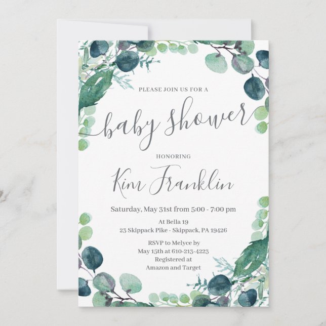 Greenery Baby shower Invitation (Front)