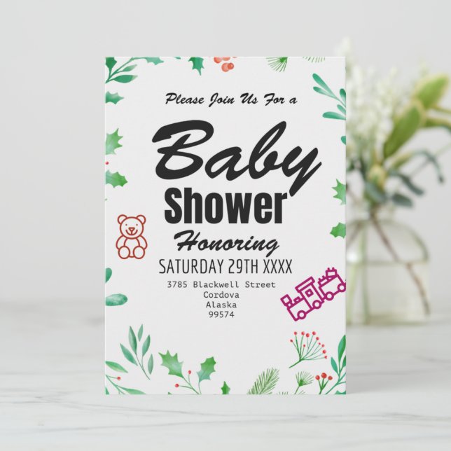 Greenery Baby Shower Invitation Personalized Card (Debout devant)