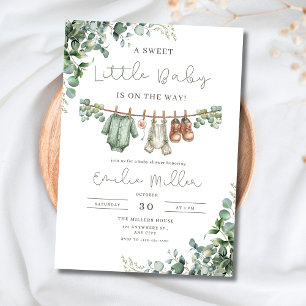 Greenery Baby Shower Invite, Boho Baby Clothesline Invitation