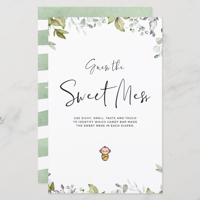 Greenery Baby Shower Mini Sign Guess Sweet Mess (Front/Back)