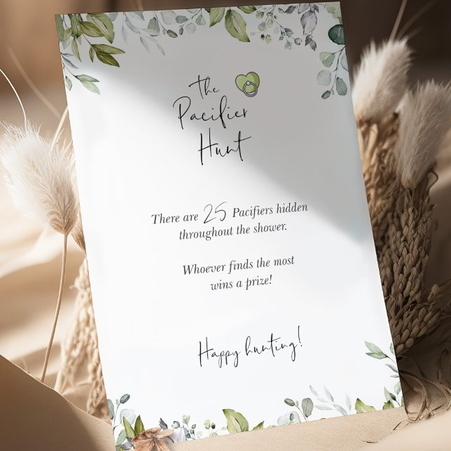 Greenery Baby Shower Mini Sign The Pacifier Hunt (Creator Uploaded)