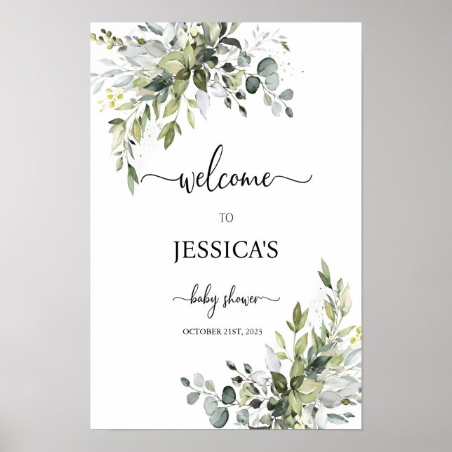 Greenery Baby Shower Signs For Yard, Botanical (Front)