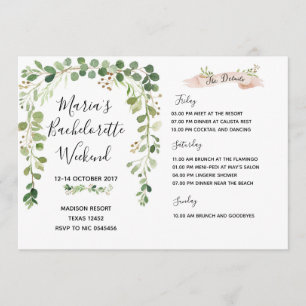 Greenery Bachelorette Weekend Itinerary Invitation