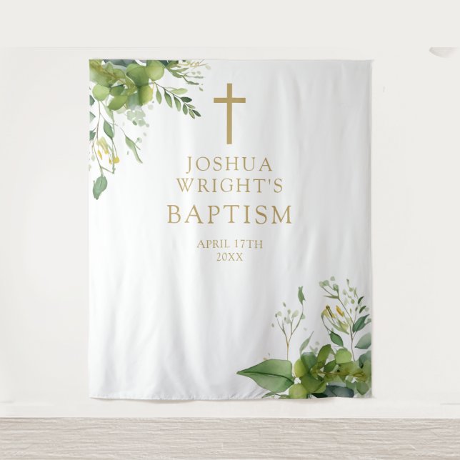Greenery Baptism Christening Photo Backdrop Tapestry (Front)