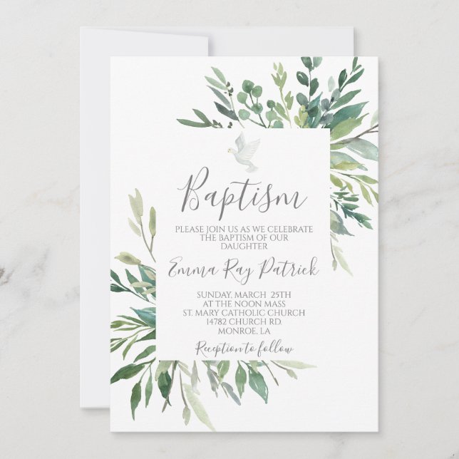 Greenery Baptism Invitation (Front)