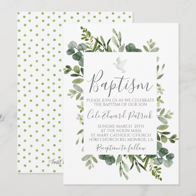 Greenery Baptism Invitation (Front/Back)