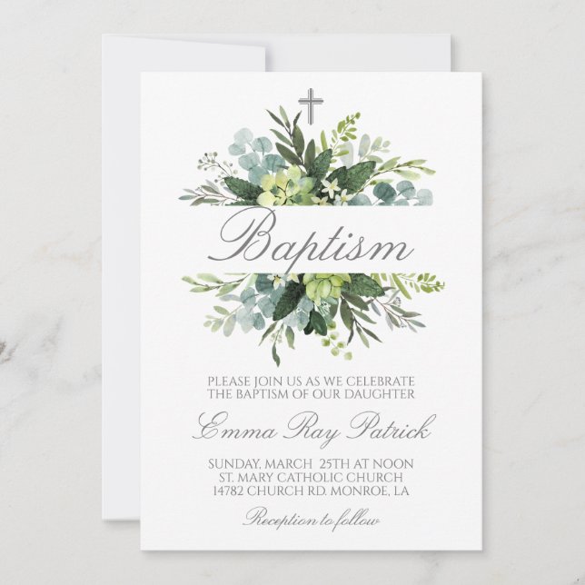 Greenery Baptism Invitation (Front)