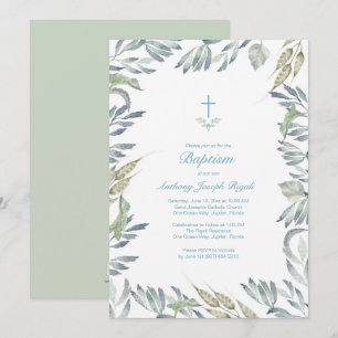 Greenery Baptism Invite, Boy Invitation
