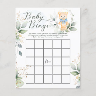 Greenery Bear Baby Shower Bingo/Traits Games Flyer