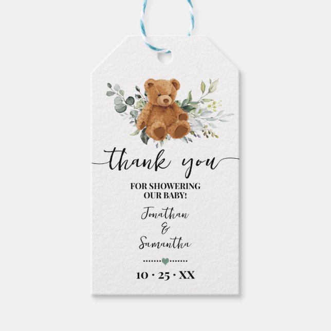 Greenery Bear Baby Shower Favour Tag (Front)
