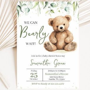 Greenery Bear Baby Shower Invitation