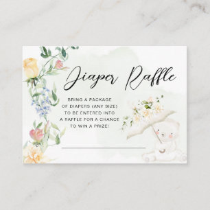 Greenery Bear Gender Neutral Floral Diaper Raffle  Enclosure Card