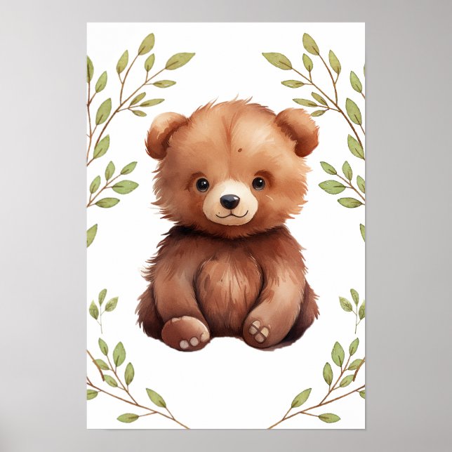 Greenery Bear Woodland Animals Nursery  Poster (Front)
