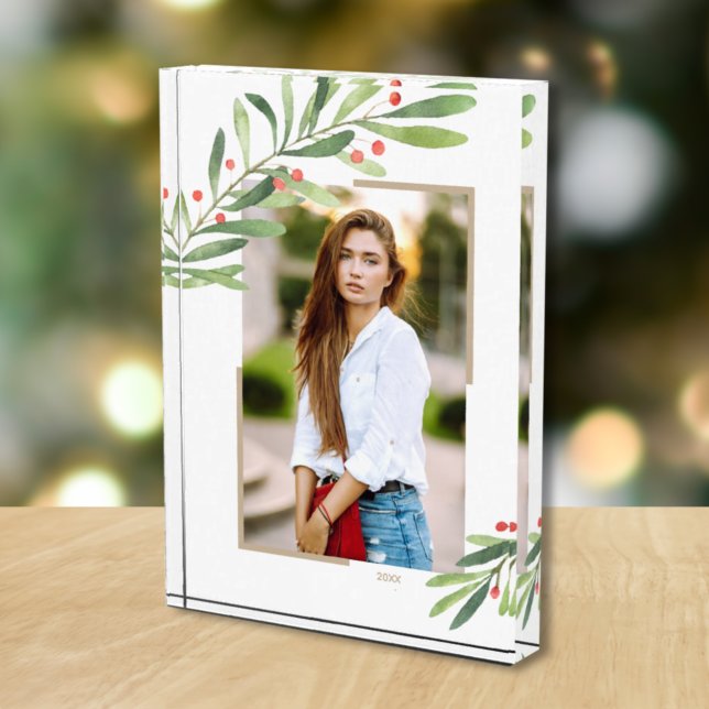Greenery Berries Christmas Custom Photo Block (Creator Uploaded)