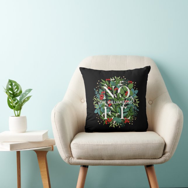 Greenery Berries NOEL Christmas Throw Pillow (Chair)