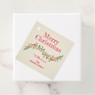 Greenery & Berries on Ivory Christmas Holiday Favour Tags
