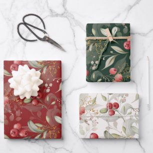 Greenery Berries Traditional Christmas Wrapping Paper Sheet